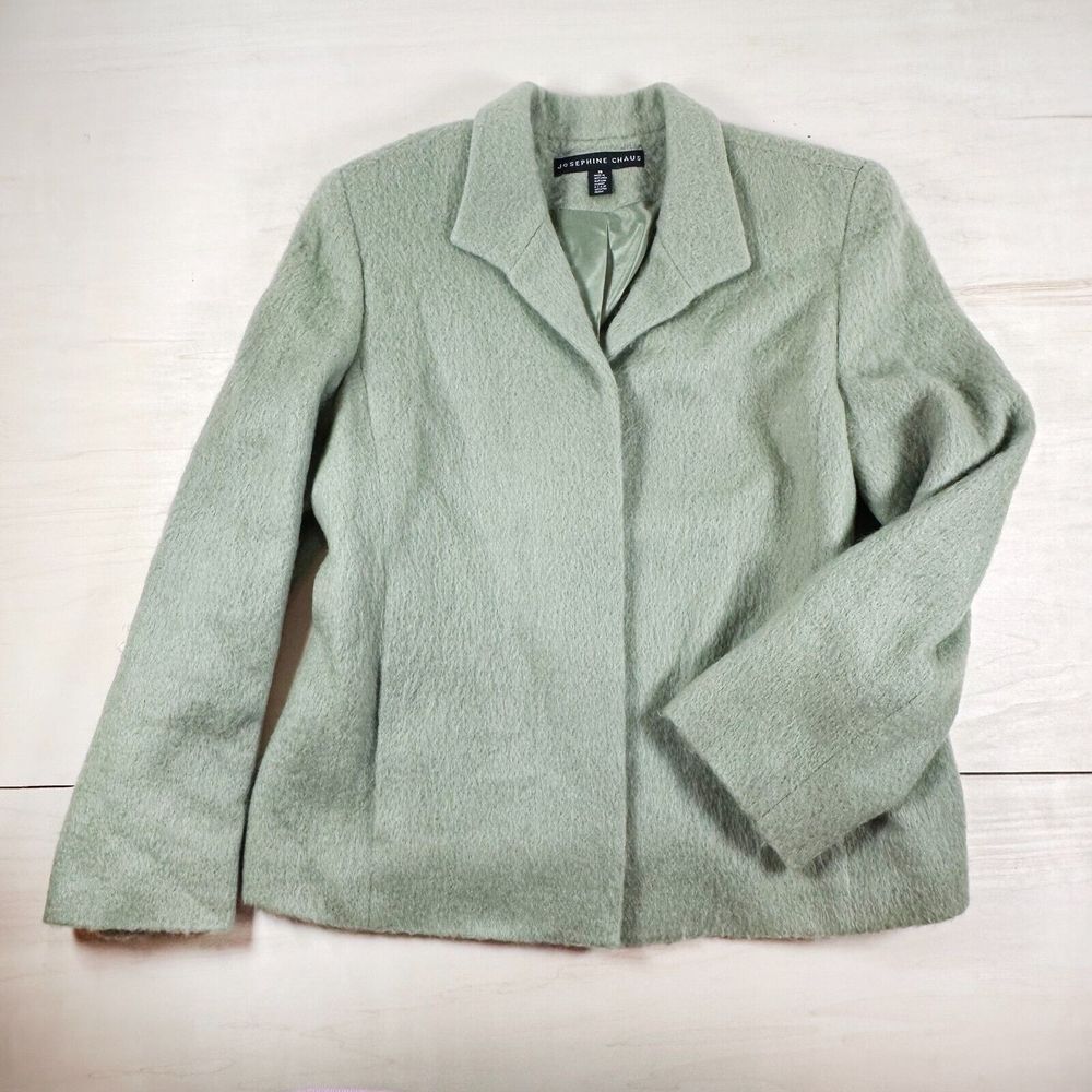 JOSEPHINE CHAUS Wool Mohair Sage Green Open Blazer Jacket 16